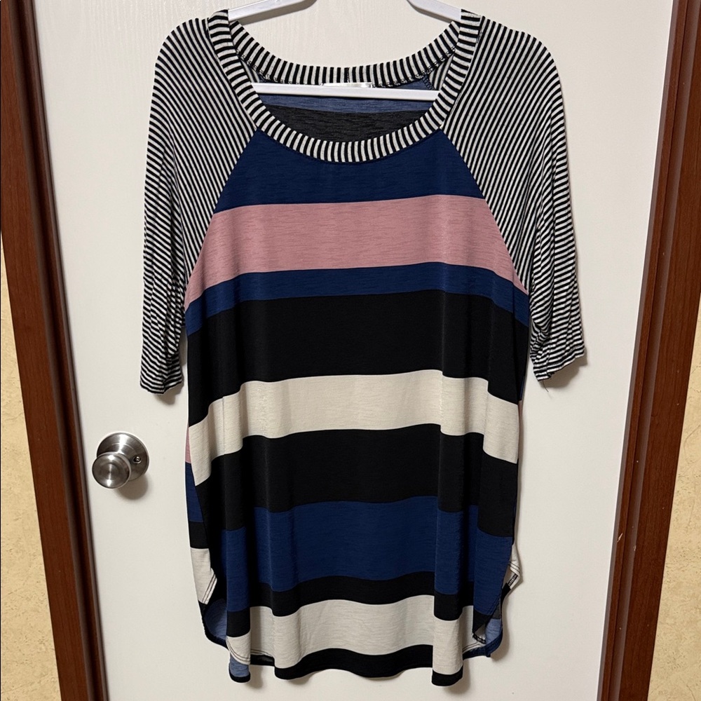 Emerald Striped Multicolor Women's Top Size 1X
